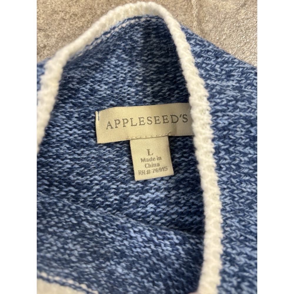 Appleseed's Women Blue W/White Trim Button Detail Mock Neck Sweater Sz L - Picture 2 of 8